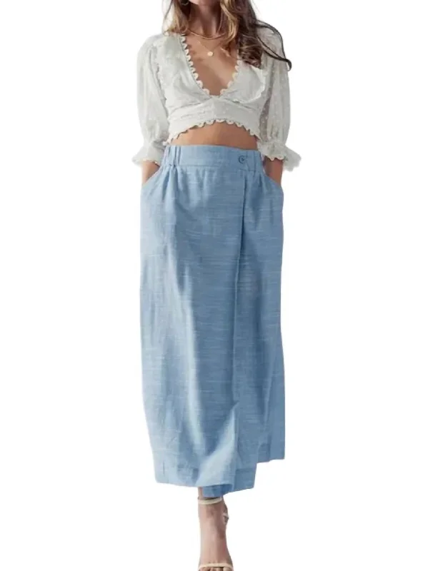 indigo wrap skirts casual -Sydney Wrap Around Maxi Skirt In Blue