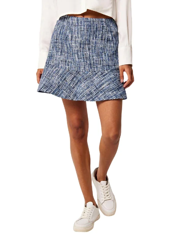 taupe wrap skirts smart -Textured Tweed Ruffle Skirt In Blue