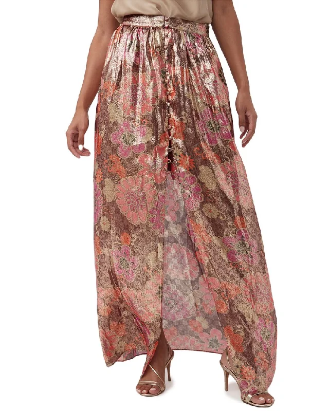 olive tiered skirts boho -Trina Turk Akura Silk-Blend Skirt