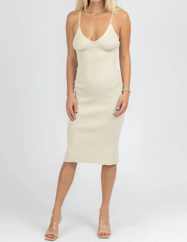 sage denim skirts modern -Underwire Knit Midi Dress In Natural