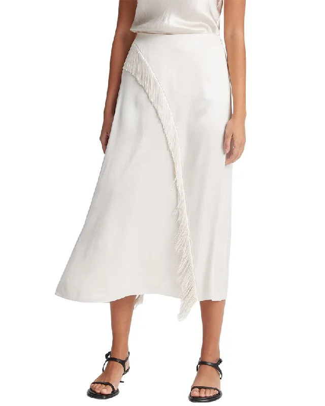 sage wrap skirts trendy -Vince Fringe Draped Asymmetric Skirt