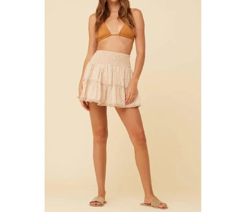 peach high waisted skirts cute -Women's Clipped Lurex Smocked Ruffle Tier Skirt In Tan Gold