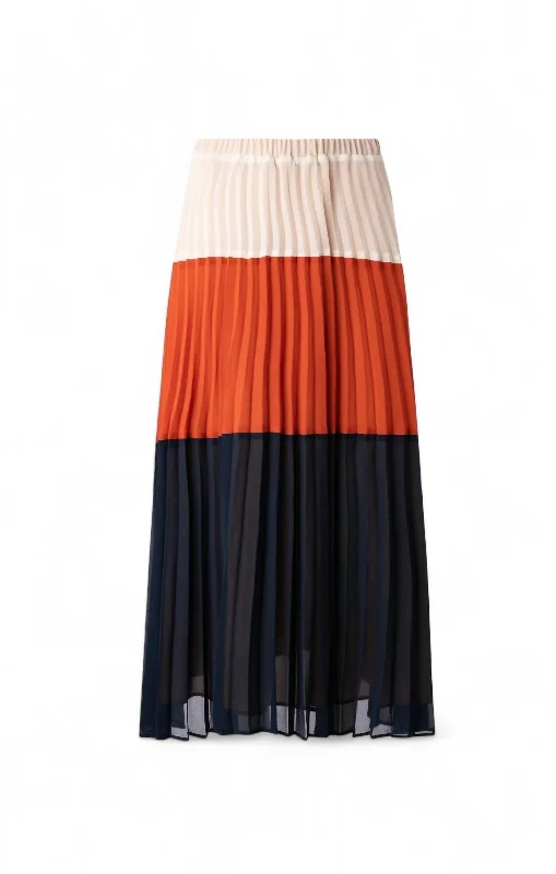 teal leather skirts edgy -Women's Pleated Color Block Skirt In Sunburst