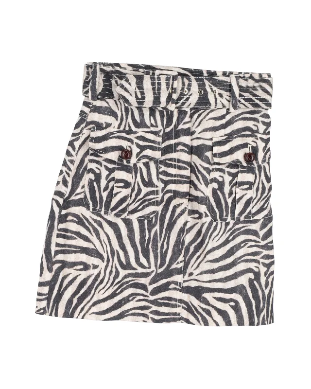 burnt orange midi skirts trendy -Zimmermann Zebra Print Mini Skirt in Black and White Linen