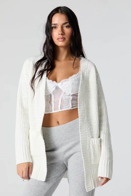 cardigan trendy fit -Waffle Knit Long Sleeve Cardigan