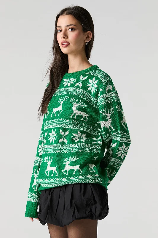 cardigan warm cozy -Green Fairisle Jacquard Knit Christmas Sweater