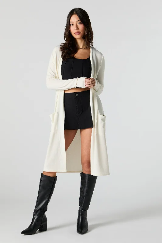 cardigan relaxed fit -Ribbed Open Front Longline Cardigan