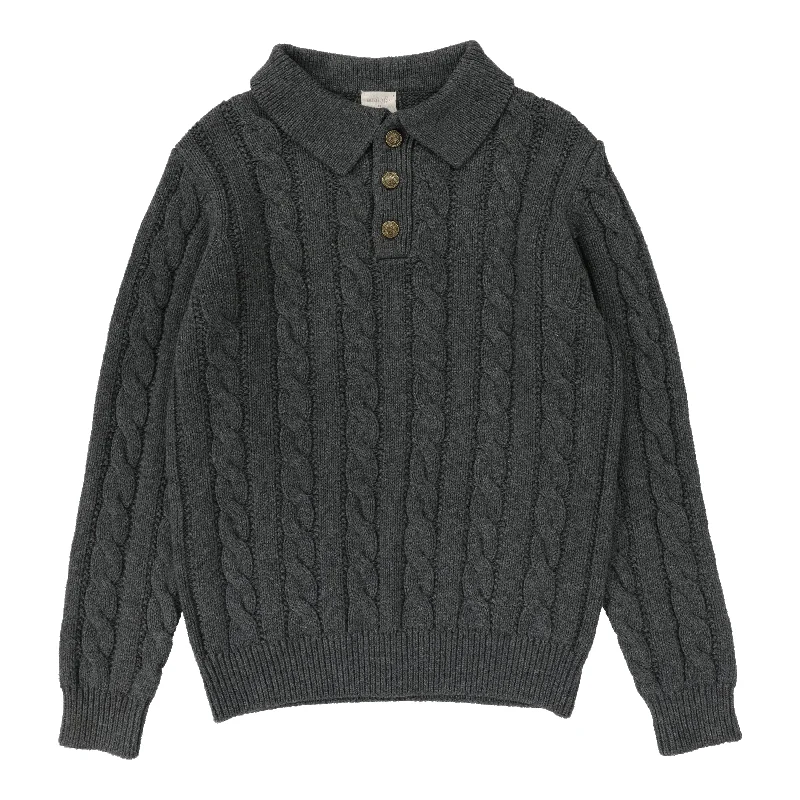 cardigan sweater men -Analogie By Lil Legs Cable Knit Polo Grey