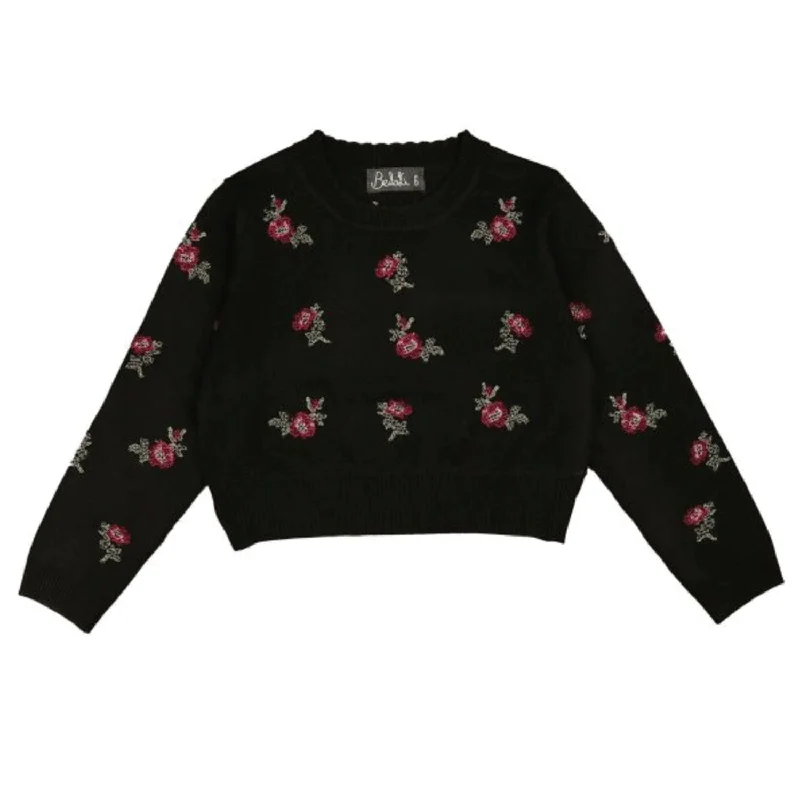 cardigan casual design -Belati Black Crossstitch Embroidered Round Neck Knit (BKN363)