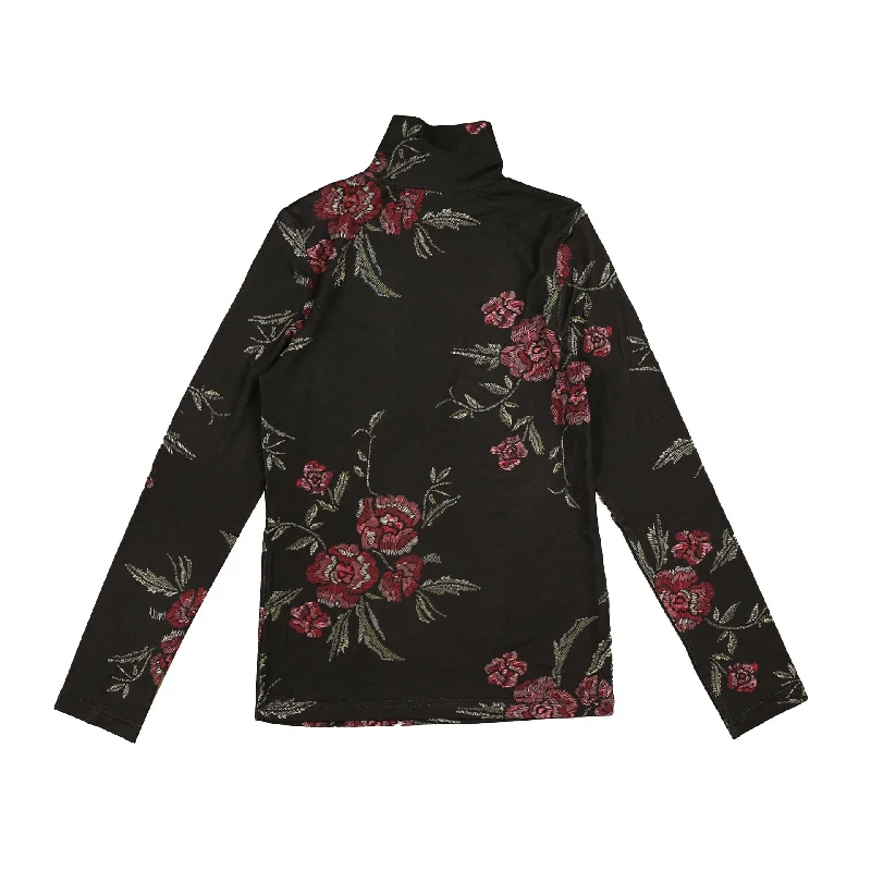 cardigan vibrant blend -Belati Black Floral Printed Modal Turtleneck (BSH338)