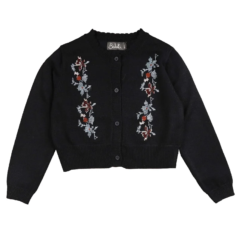 cardigan stylish pattern -Belati Navy Cross Stitch Embroidered Cardigan