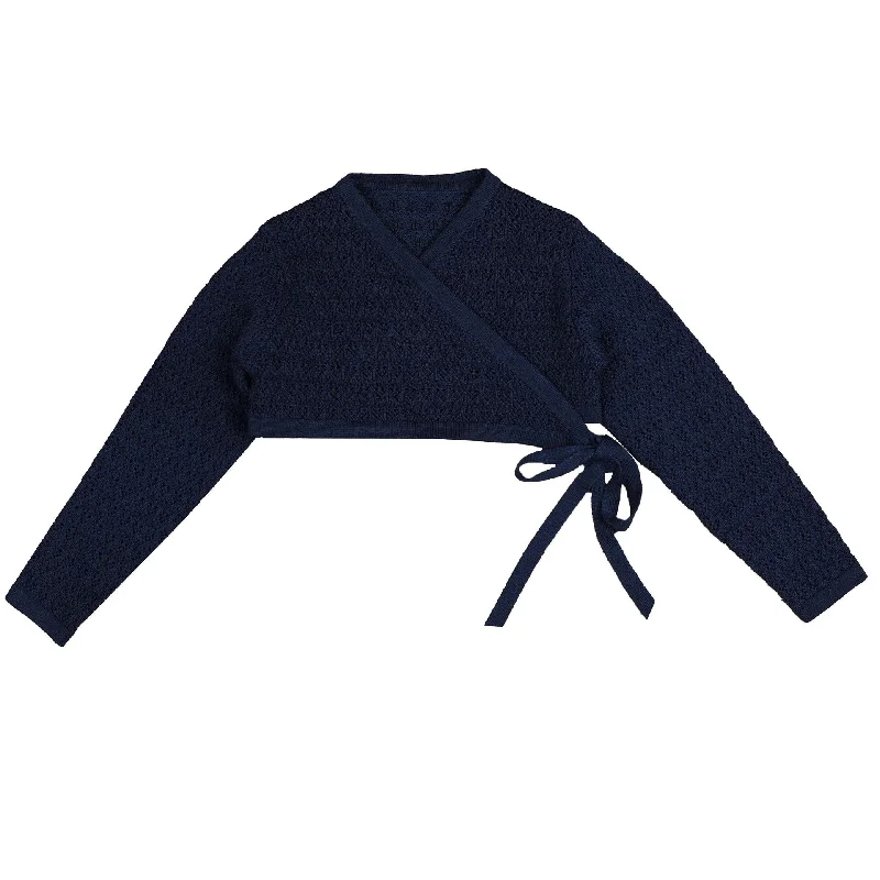 cardigan stylish blend -Belati Navy Wrap Knit Cropped Cardigan (BKN375)