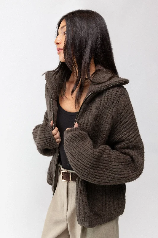 cardigan stylish fit -CABLE KNIT COLLARED CARDIGAN