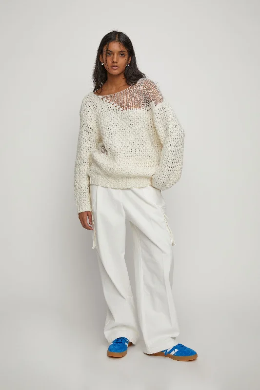 cardigan elegant white -DISTRESSED SWEATER