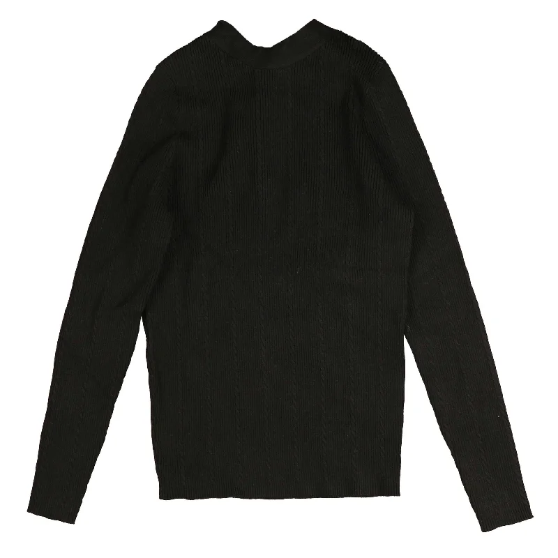 cardigan cozy cotton -Hev Black Mock Neck Knit With Back Buttons