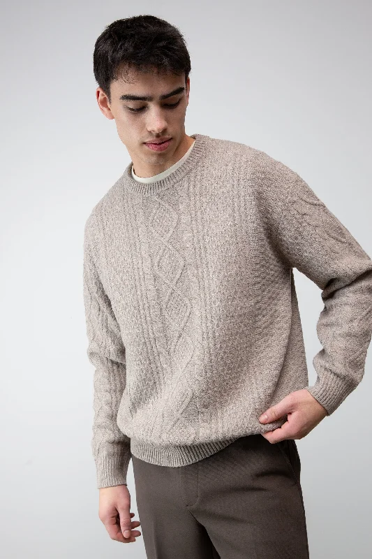 cardigan soft knit -CABLE KNIT CREWNECK SWEATER