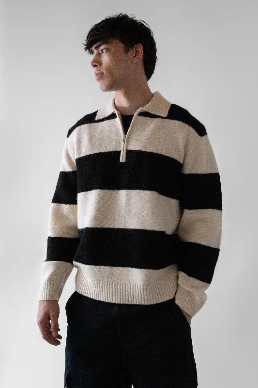 cardigan loose tones -STRIPED RUGBY POLO SWEATER