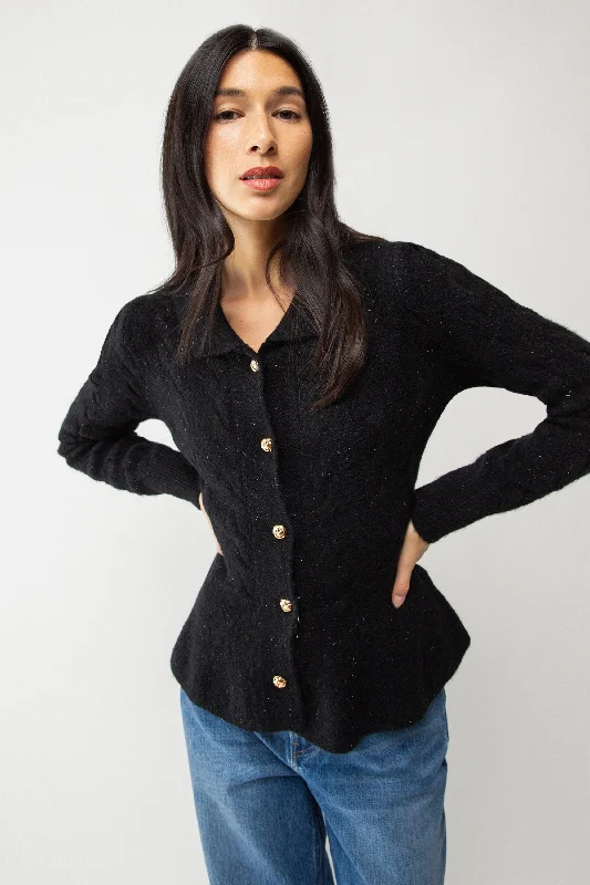 cardigan neutral cotton -COLLARED CABLE KNIT CARDIGAN