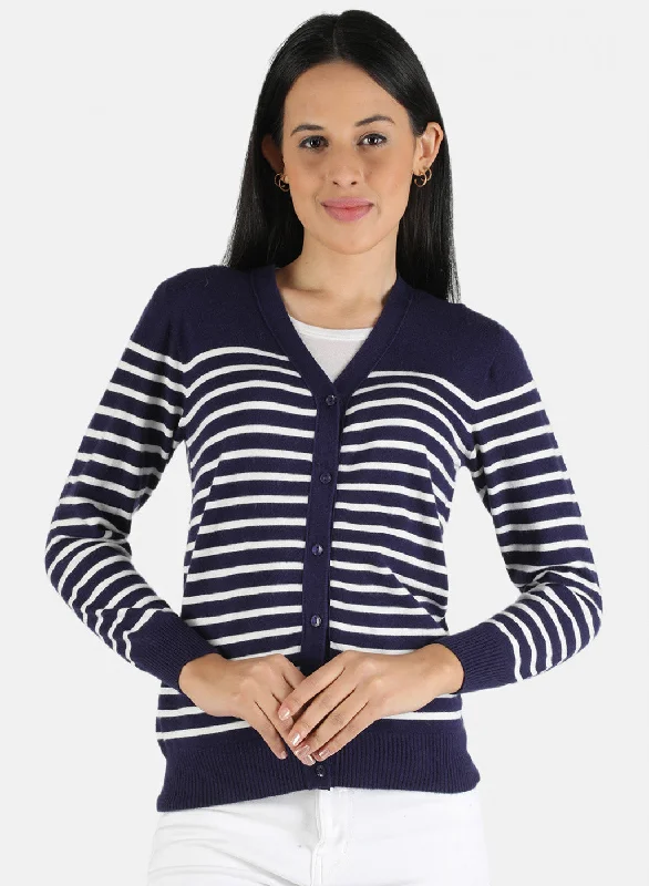 cardigan loose white -Women Blue Self Design Cardigan