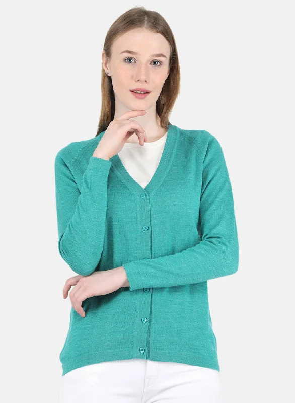 cardigan elegant tones -Women Aqua Green Solid Cardigan