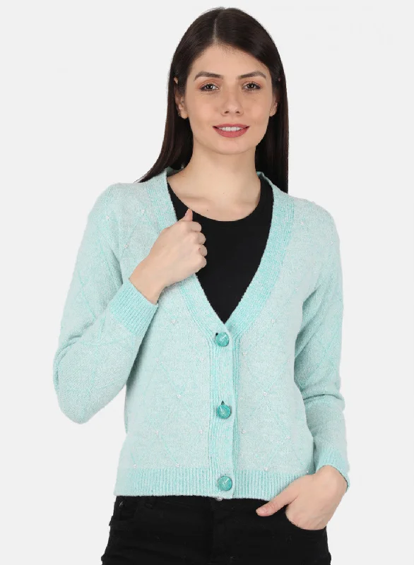 cardigan comfy tones -Women Blue Self Design Cardigan