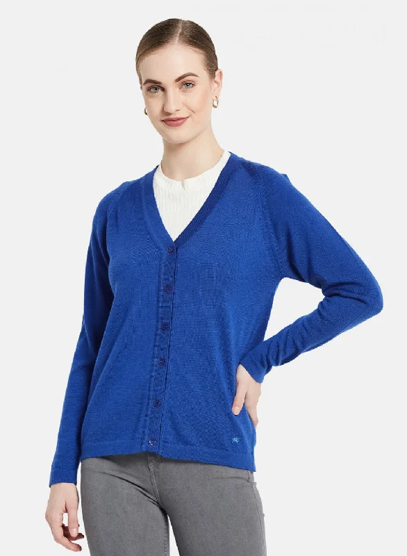 cardigan chic pattern -Women Blue Solid Cardigan