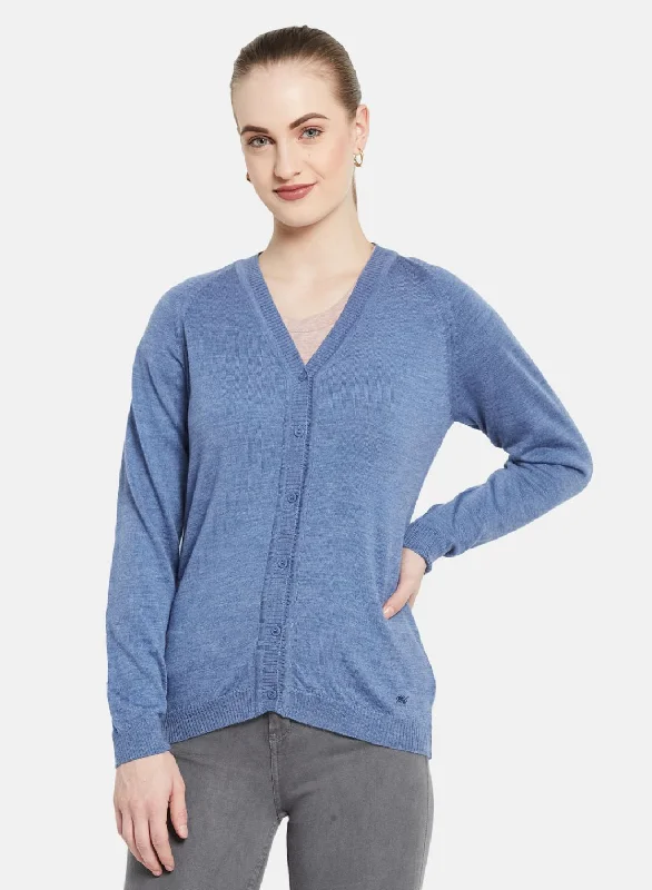 cardigan cozy design -Women Blue Solid Cardigan