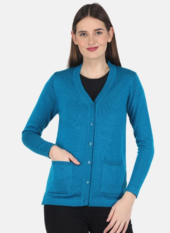 cardigan chic sweater -Women Blue Solid Cardigan