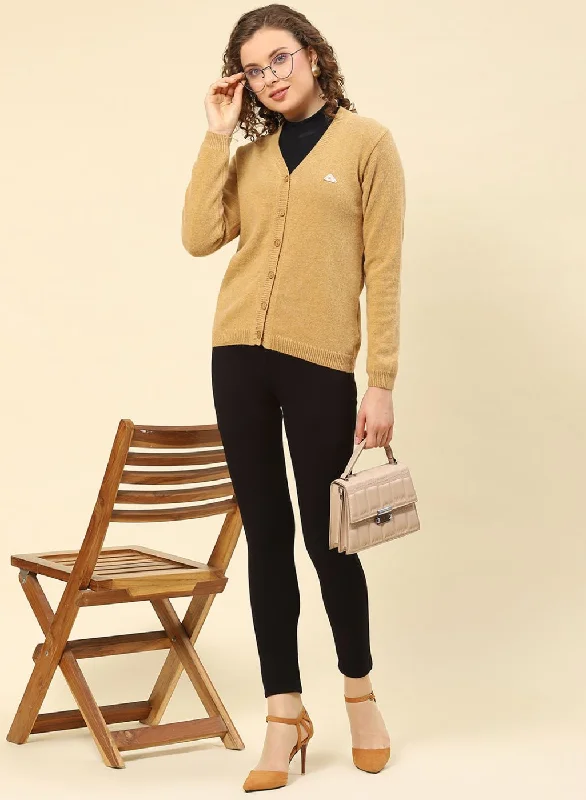 cardigan casual chic -Women Brown Solid Lamb wool Cardigan