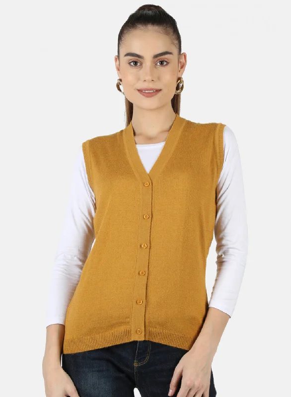 cardigan modern brown -Women Gold Solid Cardigan