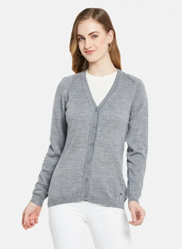 cardigan loose fit -Women Grey Solid Cardigan