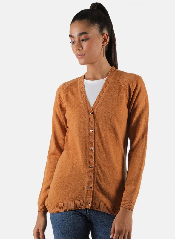 cardigan comfy grey -Women Light Orange Solid Cardigan