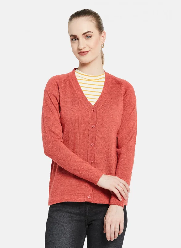 cardigan modern fabric -Women Light Red Solid Cardigan