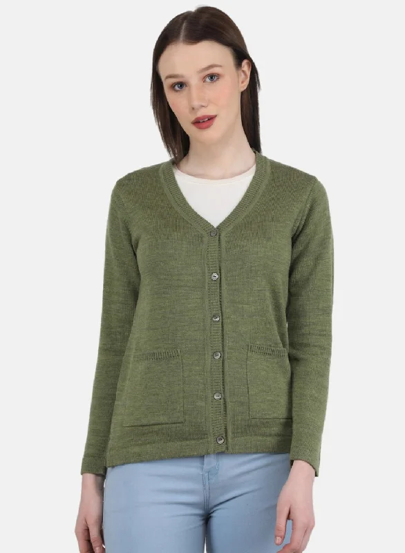 cardigan loose layers -Women Olive Solid Cardigan