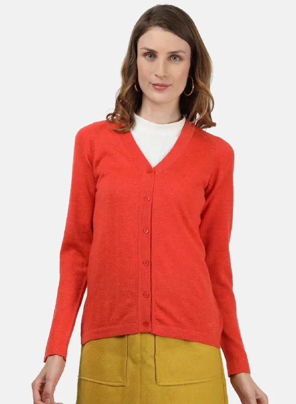 cardigan cozy green -Women Orange Solid Cardigan