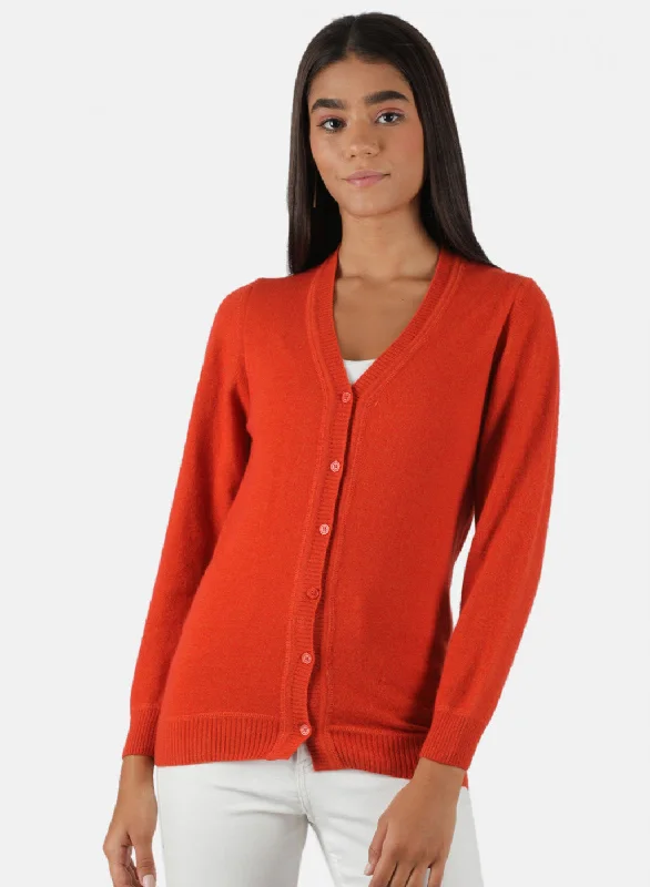 cardigan warm cashmere -Women Orange Solid Cardigan