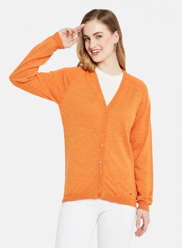 cardigan elegant fit -Women Orange Solid Cardigan