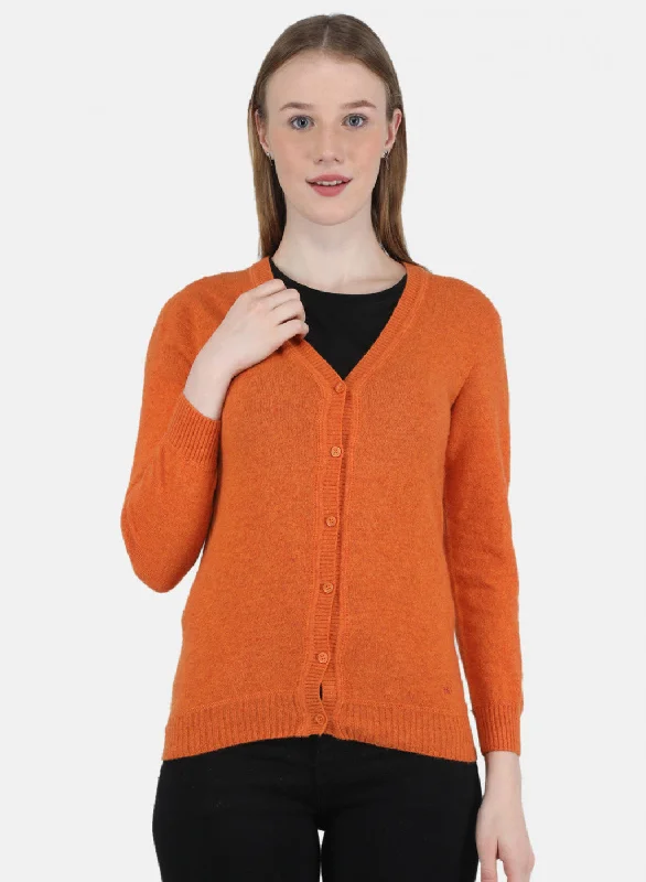 cardigan bold layers -Women Orange Solid Cardigan