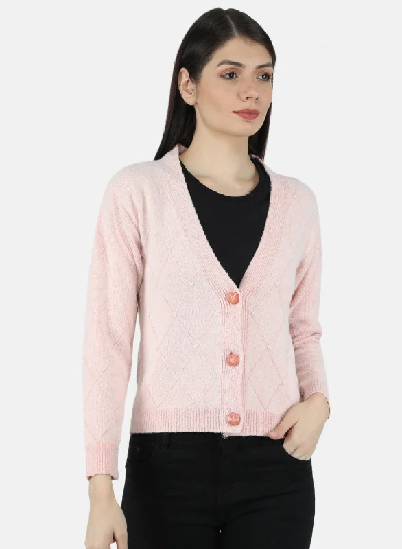 cardigan casual tones -Women Pink Self Design Cardigan