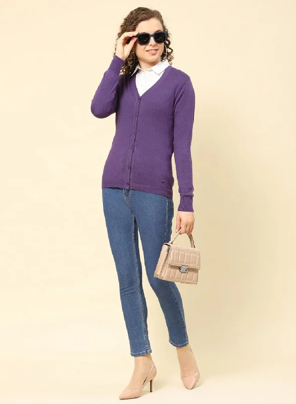 cardigan breathable fabric -Women Purple Solid Modal Nylone Cardigan