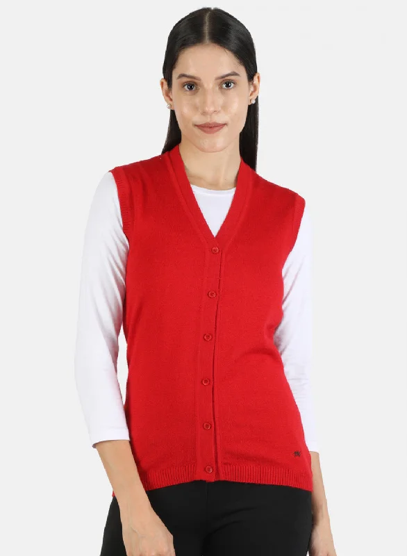 cardigan soft brown -Women Red Solid Cardigan