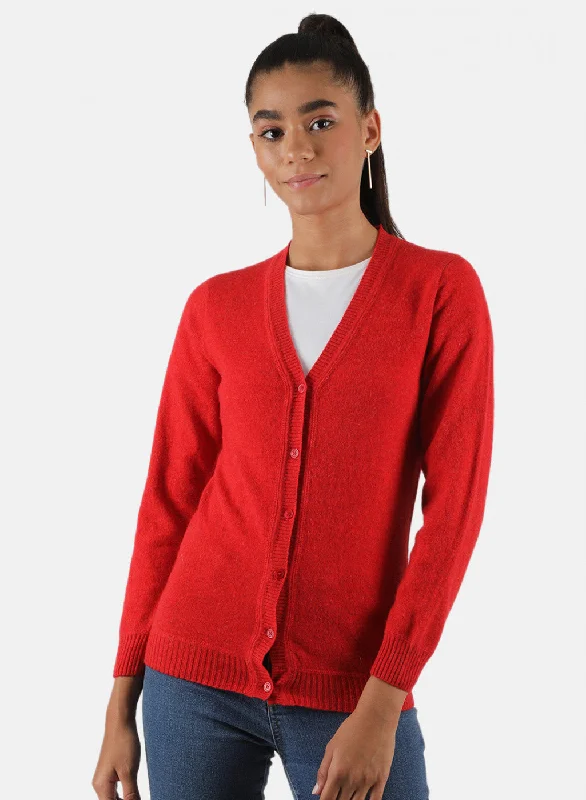 cardigan loose blend -Women Red Solid Cardigan