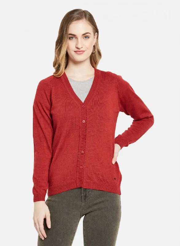 cardigan neutral fit -Women Red Solid Cardigan