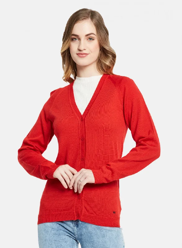 cardigan soft fit -Women Red Solid Cardigan