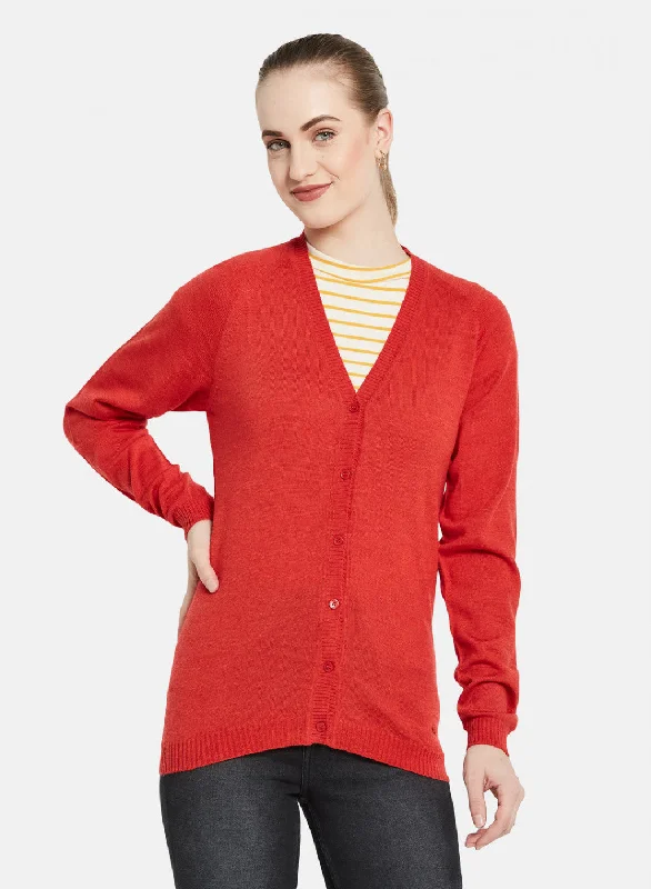 cardigan warm fit -Women Red Solid Cardigan