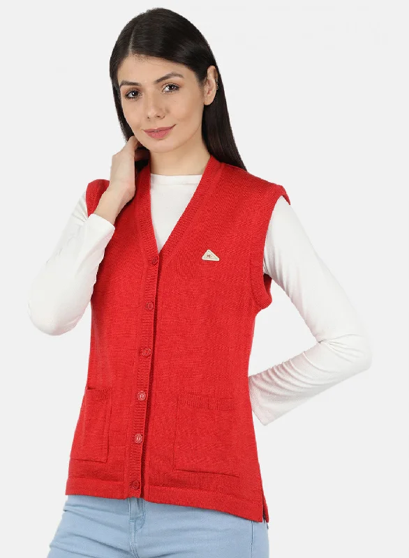 cardigan casual pink -Women Red Solid Cardigan