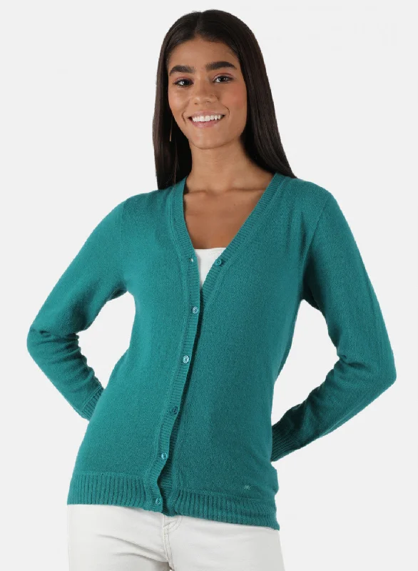 cardigan modern grey -Women Sea Green Solid Cardigan