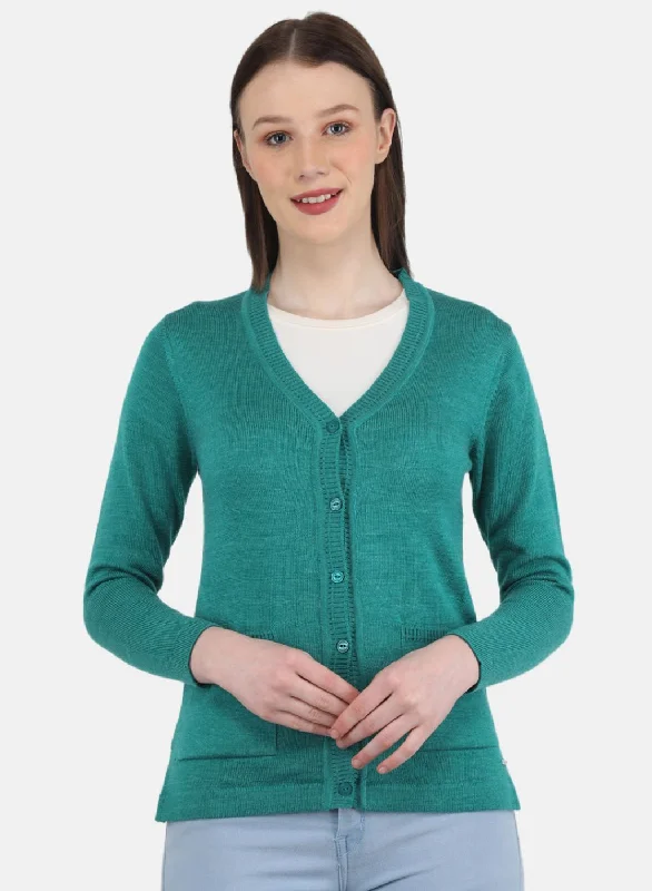 cardigan warm tones -Women Sea Green Solid Cardigan