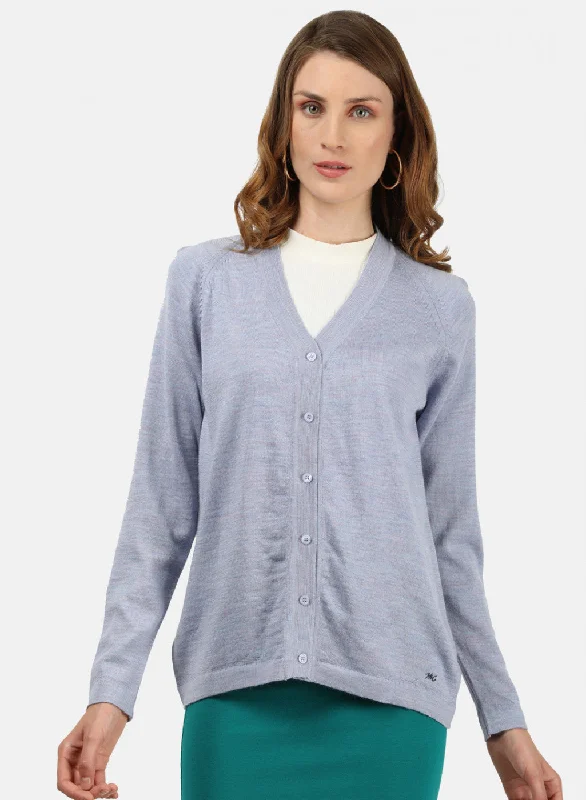 cardigan comfy blue -Women Sky Blue Solid Cardigan