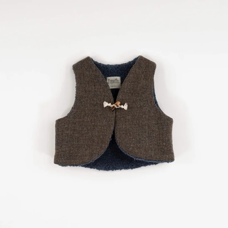 cardigan neutral maroon -Popelin Dark Grey Woollen Mini Waistcoat (Mod 41.2)